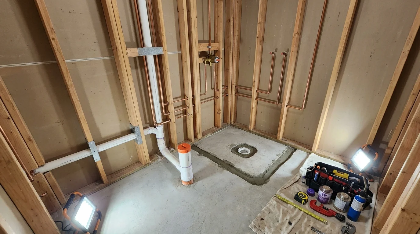 Bathroom rough-in plumbing during remodel by Johns Plumbing LLC in Fort Pierce