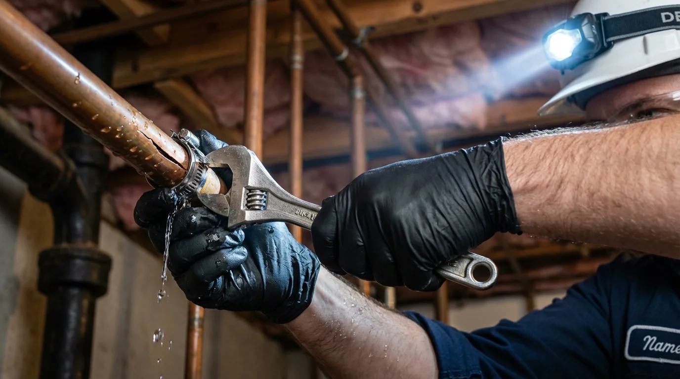 Emergency pipe clamp repair being performed by a Johns Plumbing LLC plumber in Fort Pierce
