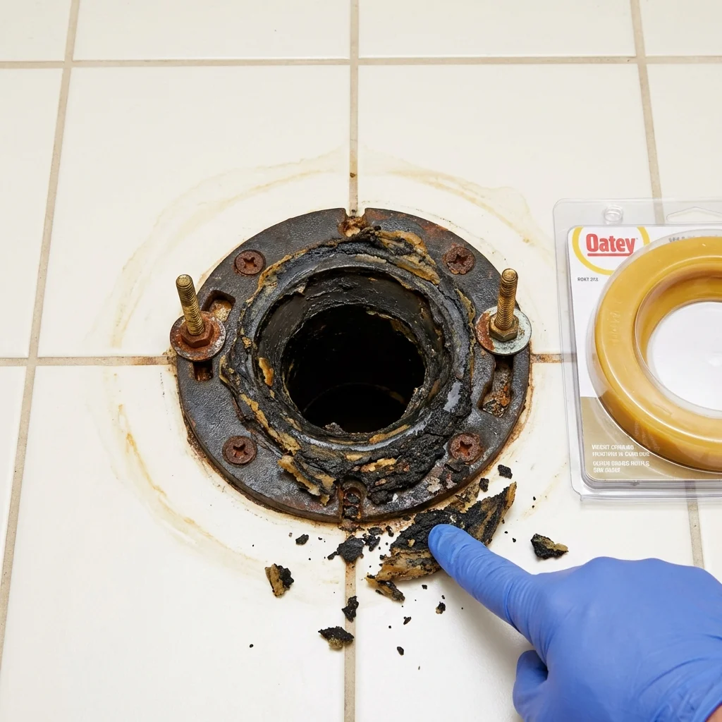 Failed wax ring showing water seepage at the base of a toilet in a Fort Pierce, FL home